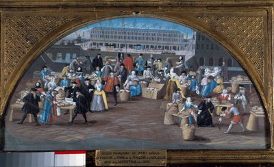 De broodmarkt en de pluimveemarkt op de Quai des Augustins rond 1670 door French School