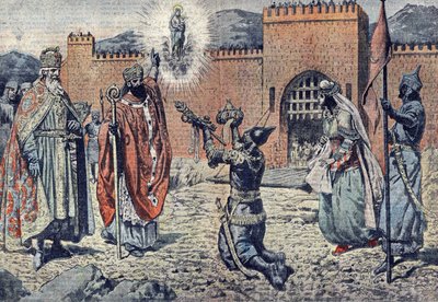 De boekweitprins Mirat dit Lorus, belegerd door Karel de Grote in 778 in zijn kasteel van Lourdes door French School