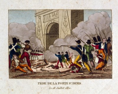 De verovering van de Poort van St Denis, Parijs, tijdens de Franse Revolutie van 1830 door French School
