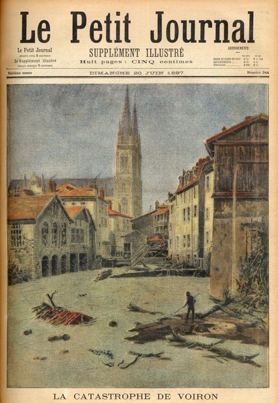 De ramp (overstroming) van het dorp Voiron (Isère) Frankrijk in Le Petit Journal, 20 juni 1897 (gravure) door French School