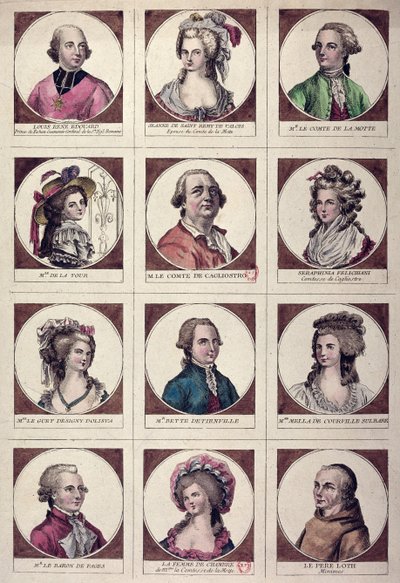 De hoofdrolspelers betrokken bij de Affaire van de Collier de la Reine 17856 door French School