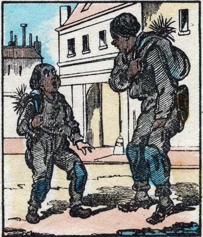 De schoorsteenveger. Gravure in "La chanson des metier". Epinal beeldvorming, late 19e eeuw. Privécollectie. door French School