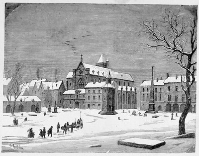 De kerk van de begraafplaats van de Onschuldigen in 1445 - in 
