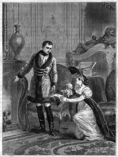 De clementie van Keizer Napoleon I (1769-1821) jegens de Prinses van Hatzfeld die kwam om gratie te vragen voor haar man Prins Hatzfeld, beschuldigd van verraad, op 28 oktober 1806 - de clementie van Keizer Napoleon I (1769-1821) jegens de prinses van Hatz door French School