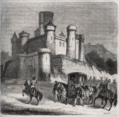 De stoet van Rigonde (ca. 569-na 589) verlaat Parijs om naar haar verloofde, prins Recarede, te gaan. Gravure uit 1871 in 