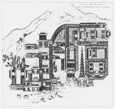 Het landhuis van de keizer van China, uit Jardins Anglo-Chinois a la Mode, door George Louis le Rouge, gepubliceerd 1776-89 door French School