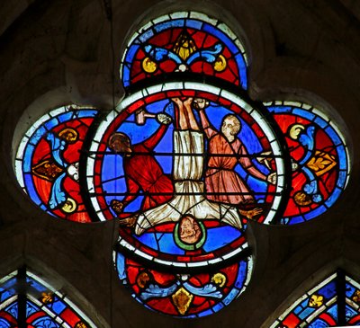 De kruisiging van Sint Petrus door French School