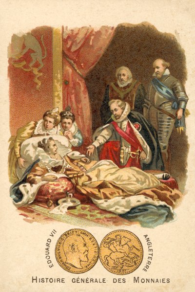 De dood van Elizabeth I van Engeland door French School
