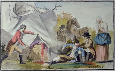 De dood van Francois Pilatre de Rozier (1754-85) nabij Boulogne op 15 juni 1785 na een poging om het Kanaal over te steken in een Mongolfiere ballon door French School