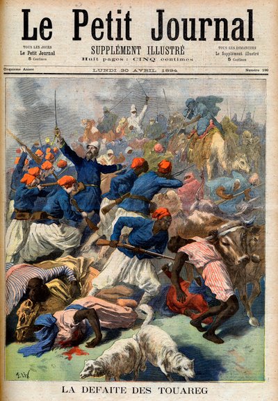 De nederlaag van de Toeareg. Franse koloniale troepen onder bevel van luitenant-kolonel Joseph Joffre (1852-1931) - De nederlaag van de Toeareg. Illustratie voor Le Petit Journal, 30 april 1894 (gravure) door French School