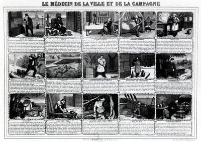De dokter van de stad en het platteland en hun verschillende patiënten, uitgegeven door J.B. Gadolachez Cours de Brosses in Lyon, eind 19e eeuw door French School