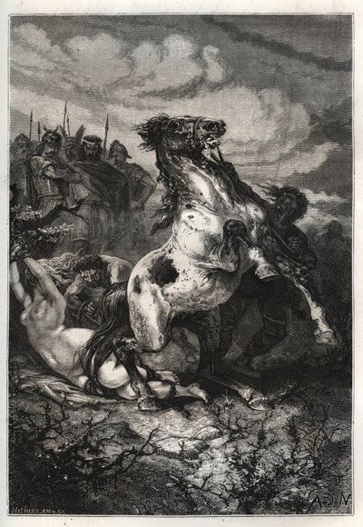 De executie van Brunhilda van Austrasië door Chlothar II, 613 - De dood van koningin Brunhilda van Austrasië, een Visigotische prinses, getrouwd met koning Sigebert I van Austrasië - Dood van Brunehaut (of Brunehilde) bevolen door Clotaire (Clothaire) II ( door French School