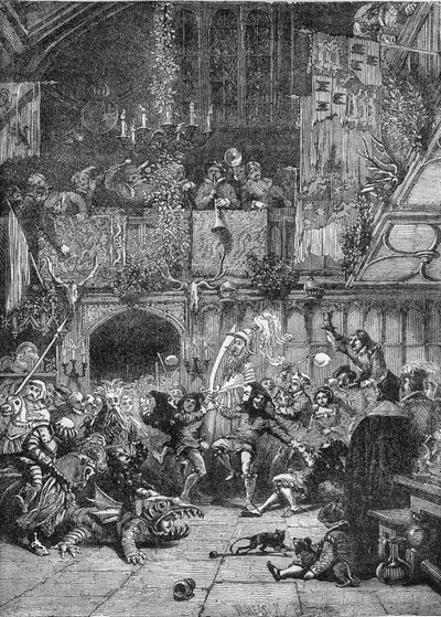 Het feest van de dwazen (of feest van de Onschuldigen) dat tot de 17e eeuw plaatsvond om de ezel te vieren die Jezus naar Jeruzalem bracht, het was de gelegenheid voor allerlei soorten gekte. Gravure in 