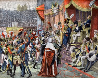 De eerste uitreiking van de Kruisen van het Legioen van Eer in 1804 door French School