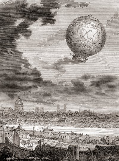 De eerste ongebonden ballonvlucht, door Jean-François Pilâtre de Rozier en de Markies d