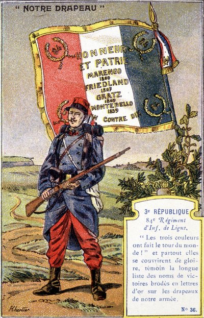 De vlag van het 84e Linie Infanterieregiment van de 3e Republiek door French School