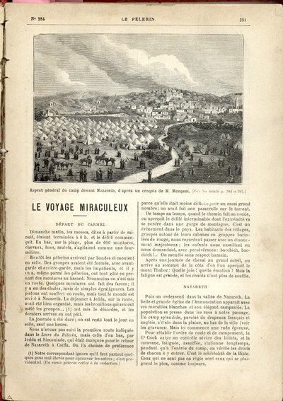 Het algemene uiterlijk van het kamp voor Nazareth, gebaseerd op een schets van M. Mougeot., Le Pèlerin door French School