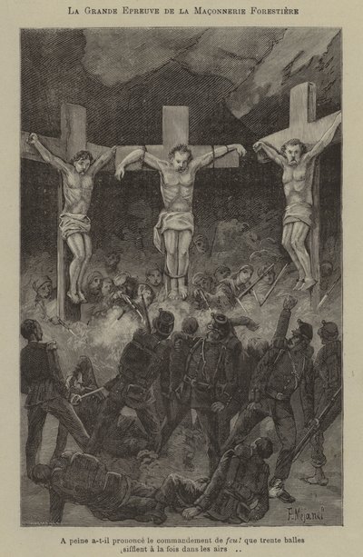 De grote test van de metselaars van het bos (gravure) door French School
