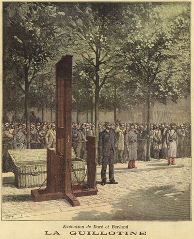 De guillotine gebruikt voor de executie van Dore en Berland door French School