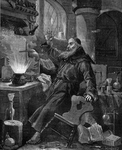 De uitvinding van buskruit door Berthold Schwarz in de 14e eeuw door French School