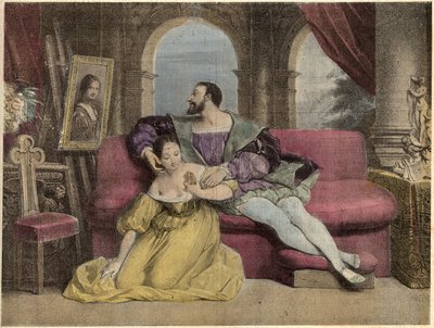 De koning van Frankrijk Francois I en het mooie smeedwerk door French School