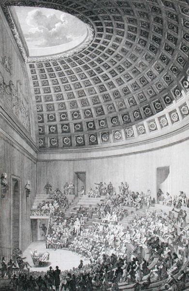 Het collegezaal, gemodelleerd naar het Pantheon in Rome, uit 
