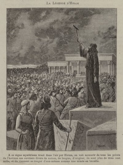 De legende van Hiram (gravure) door French School