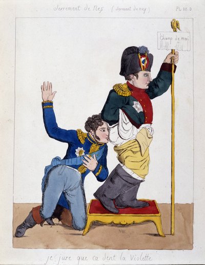 De maarschalk Michel Ney (1769-1815) ruikt aan de kont van Napoleon 1e: 