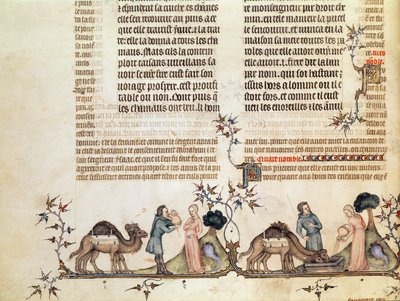 De ontmoeting van Eliezer en Rebecca bij de bron, uit De Bijbel van Jean de Sy, ca.1355 door French School