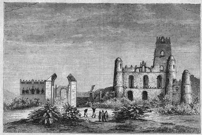 Het paleis van de Negus (Negus) of koningen van Ethiopië in Gondar. Gravure uit 1896 in 