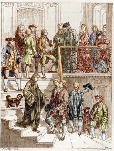 De filosofen van de 18e eeuw op de trap van Voltaire (François Marie Arouet genaamd door French School