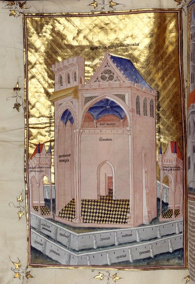 Het portiek van de heilige der heiligen in de Tempel van Salomo in Jeruzalem Miniatuur uit 