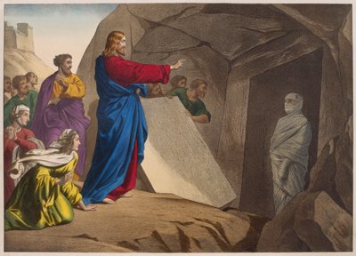 De opwekking van Lazarus, illustratie uit een catechismus L
