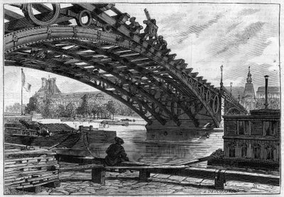 De herstelling van het dek van de brug van de Saints Peres (Pont du Carrousel) in 1883 (Saints-Peres) - gravure in 