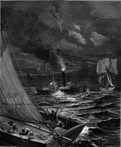 Het schip werd in 1807 gemaakt door Robert Fulton (1765 - 1815) voor de route New York - Albany op de Hudson River. door French School