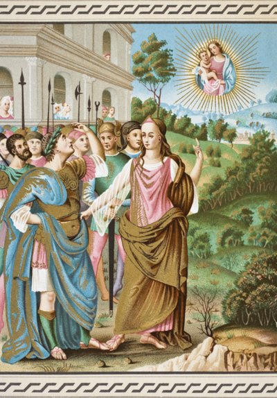 De sibille van Tiburtis kondigt aan Augustus de komst van Jezus Christus aan, uit 