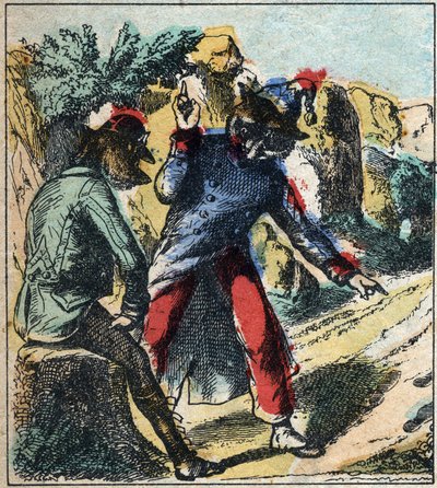 De zieke leeuw en de vos. Fabels van Jean de La Fontaine. Epinal afbeelding eind 19e eeuw door French School