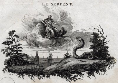 De slang. Fabel van Aesopus. Geschreven door Guillaume Montfort en gegraveerd door Beauble in 1801. door French School
