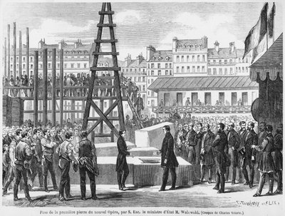 De staatsminister Walewski legt de eerste steen van de nieuwe Opera van Parijs, 21 juli 1862 door French School