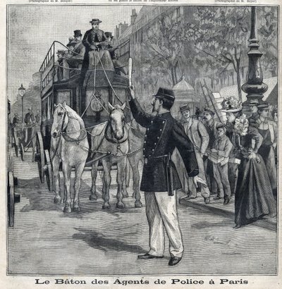 De stok van politieagenten in Parijs om het verkeer in de straten van de hoofdstad te regelen, in "Le Petit Parisien" door French School