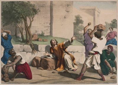 De steniging van St. Stefanus, illustratie uit een catechismus L