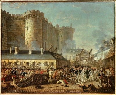 De Bestorming van de Bastille en de arrestatie van M. de Launay door French School