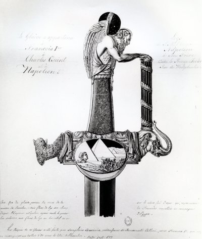 Het zwaard van Frans I van Frankrijk, Karel V, Heilige Roomse Keizer, en Napoleon Bonaparte met motief dat Napoleons campagne in Egypte vertegenwoordigt door French School
