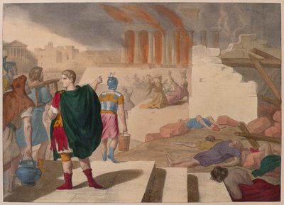 De inname van Jeruzalem door Titus, illustratie uit een catechismus L