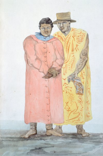 De twee koningen van Bora Bora, illustratie uit de reis van Louis I Duperrey, door LF Lejeune door French School
