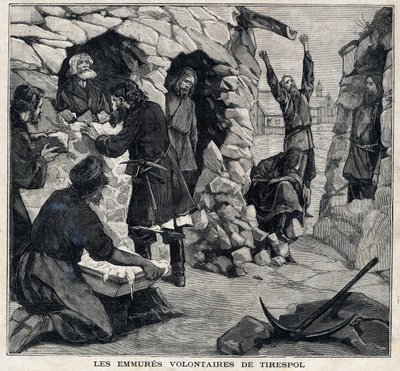 De vrijwilligers van Tiraspol in Moldavië die martelaren willen worden. In "Le Petit Parisien" op 23/05/1897. Privécollectie door French School