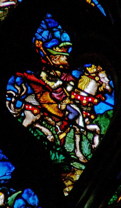 Het westelijke roosvenster met een scène uit het Boek Openbaring: Abaddon of Apollyon, de engel van de bodemloze put (9:11) door French School