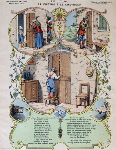 De wolf, de geit en de geit - Fabels van La Fontaine in beelden van Epinal door French School