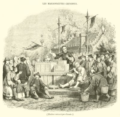 Chinees mechanisch theater (gravure) door French School