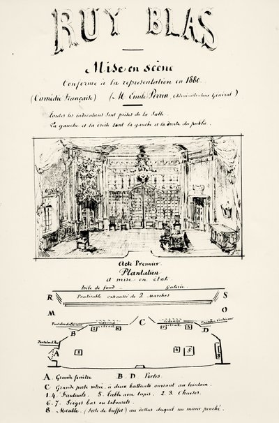 Theaterprogramma voor Act I van Ruy Blas (1838) door Victor Hugo (1802-85), 1880 door French School